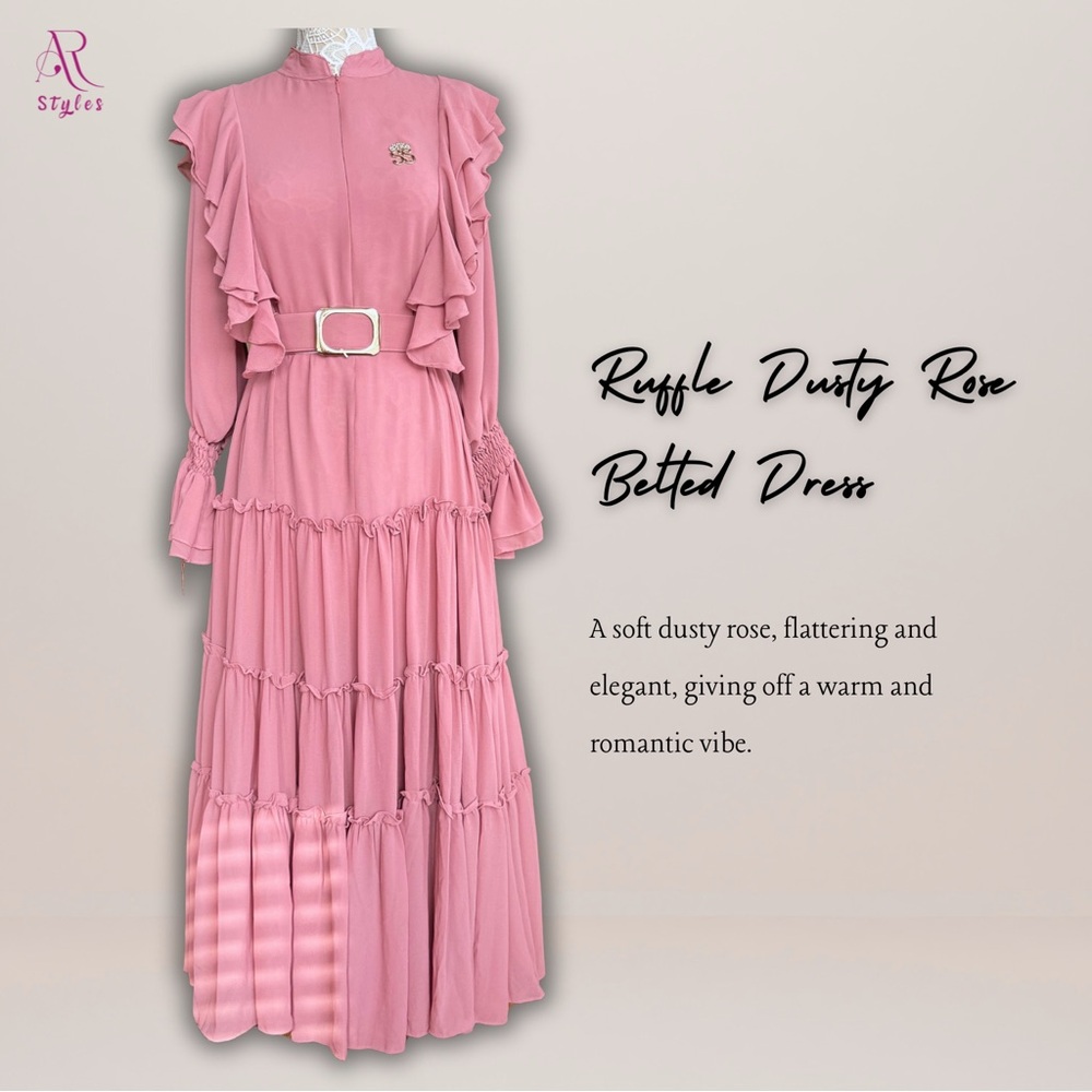 NWT Ruffle Dusty Rose Belted Dress